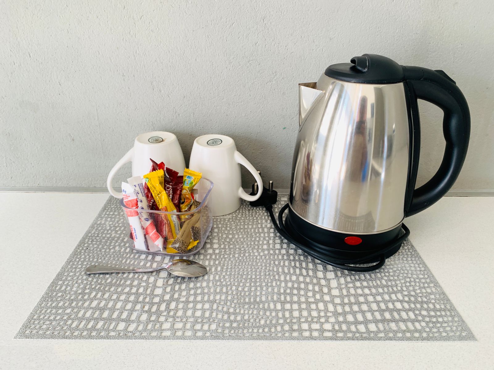 Complimentary tea, coffee, and refreshment items provided